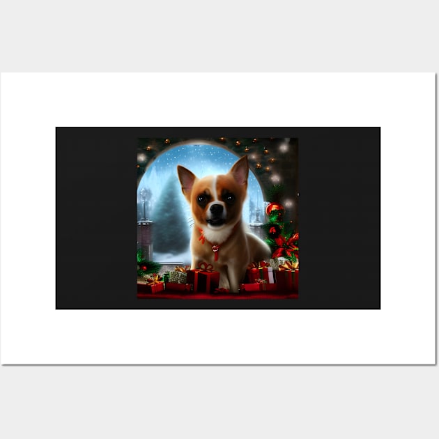 Little dog among Christmas presents Wall Art by brandway